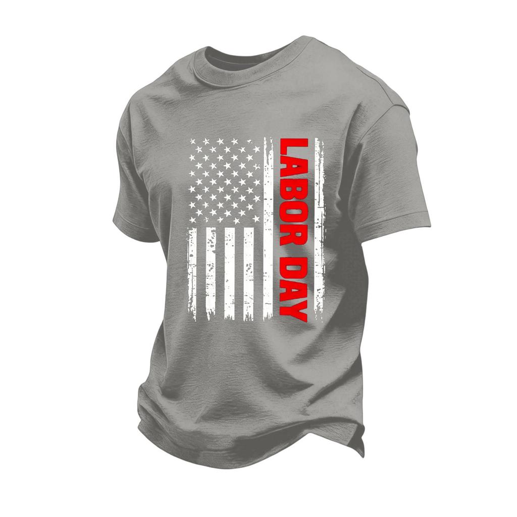 Men's Loose Fit Casual Short Sleeve T Shirt Labor Day Printed Graphic Tee Comfortable Workwear Top for Everyday Use