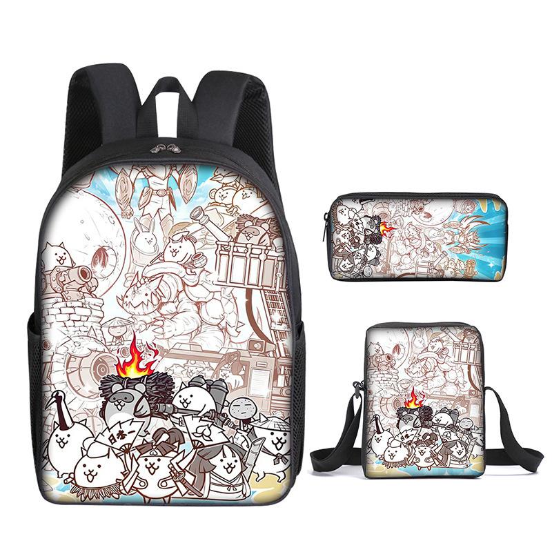 The Battle Cats Rucksack Dreiteiliges Set für Kindergartenkinder, Rucksack mit großem Fassungsvermögen, Umhängetasche, Federmäppchen