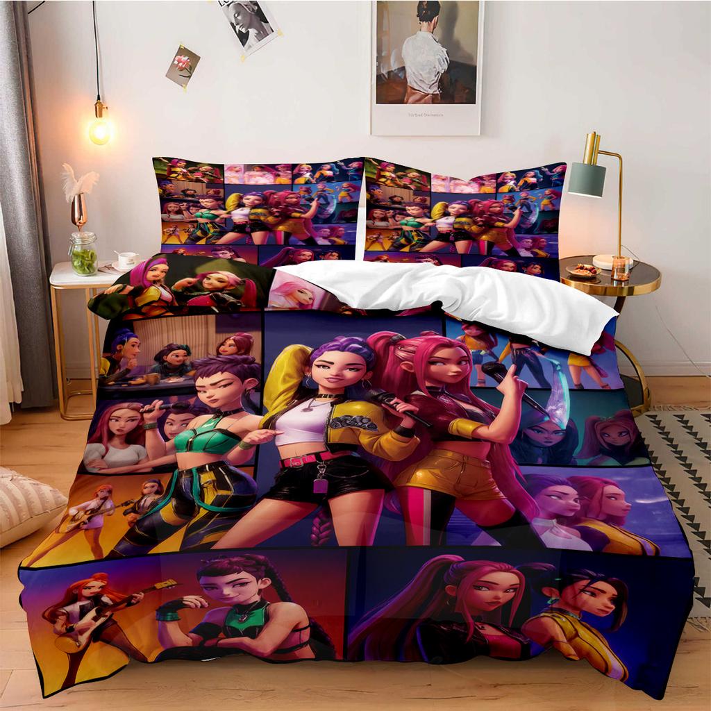 Conjunto de Cama Caçadores de Demônios K-Pop para Fã Crianças Lavável à Máquina Durável Tamanho King Queen Solteiro para Meninas K-pop Decoração de Casa Quarto