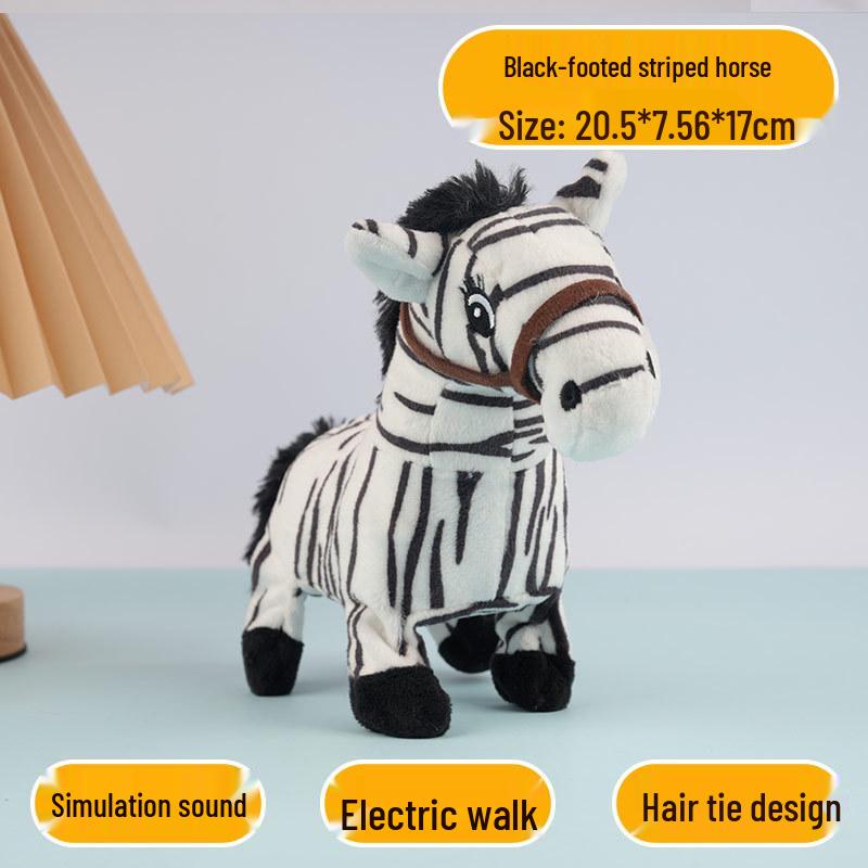 

Плюшевая игрушка Черная лошадь со звуком ходьбы для детей 20 cm