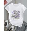 Europeiska storlekar Dam Casual Svart T-shirt med Livfullt Lavendel & Lila Blommönster - Kortärmad, Rundhalsad, Vår/Sommar Topp