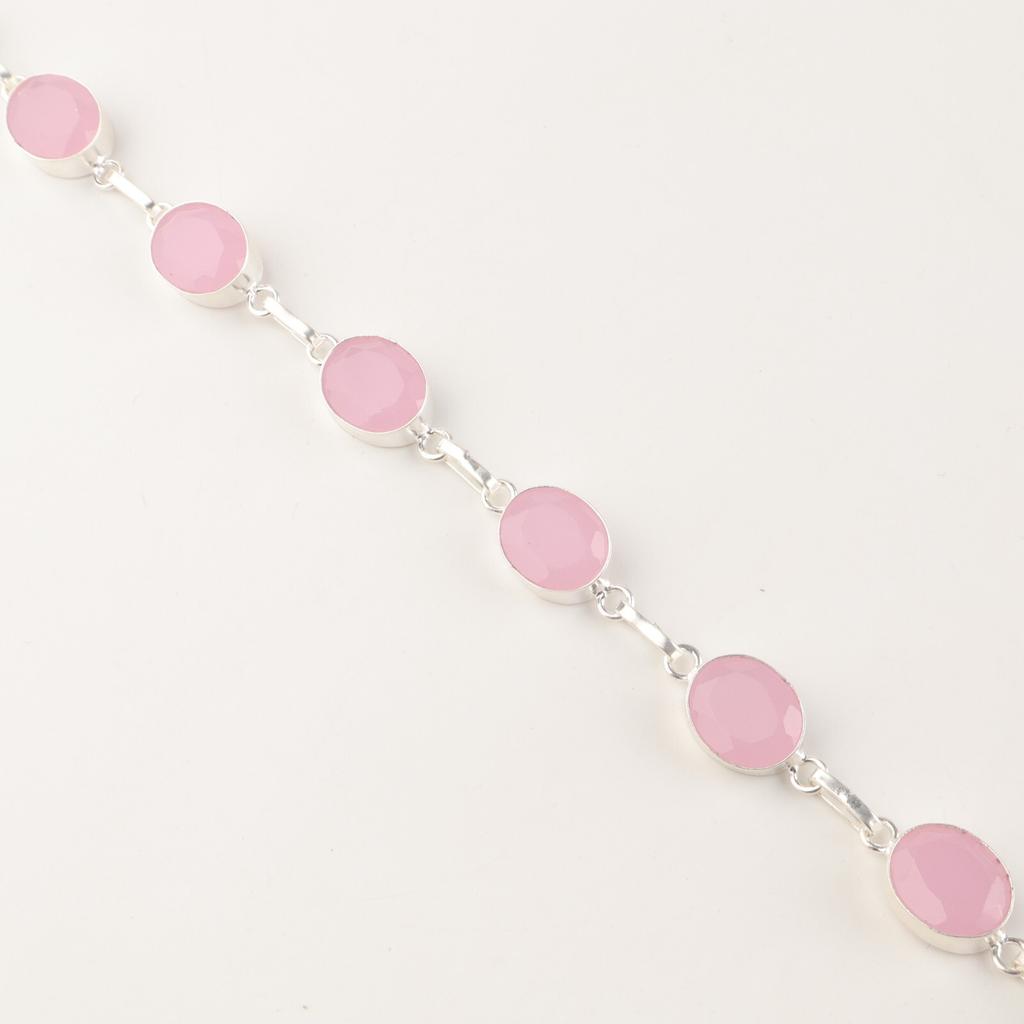 Rose Chalcedony Gemstone 925 Sterling Silver Jewelry Handmade Stylish Bracelet RB-5-9