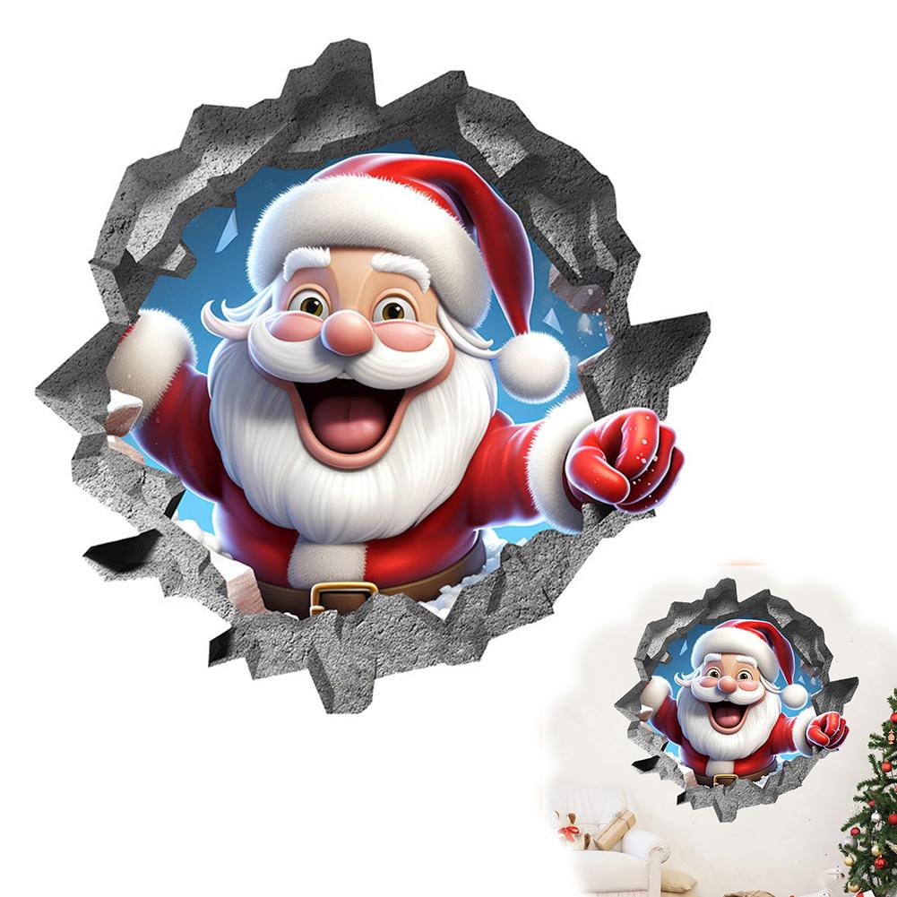 3D Cristmas Wall Stickers,Snowman/Reindeer/Santa Break Through Wall Stickers Decal for Toilet, Window Home Holiday Party Decor