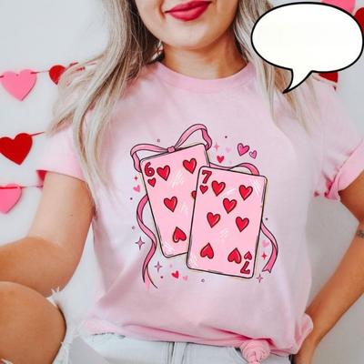 Playing Cars Harajuku TShirt Valentines Day Shirt Coquette Cards Tees Funny Six Seven Clothes Valentines Creative Gift