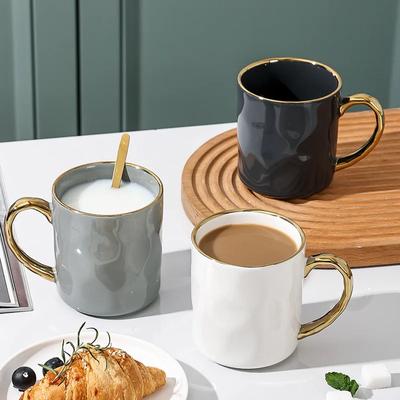400ml Ceramic Coffee Cups Light Luxury Creative Gold Rim Water Cup Breakfast Oatmeal Milk Juice Mug Office Household Drinkware