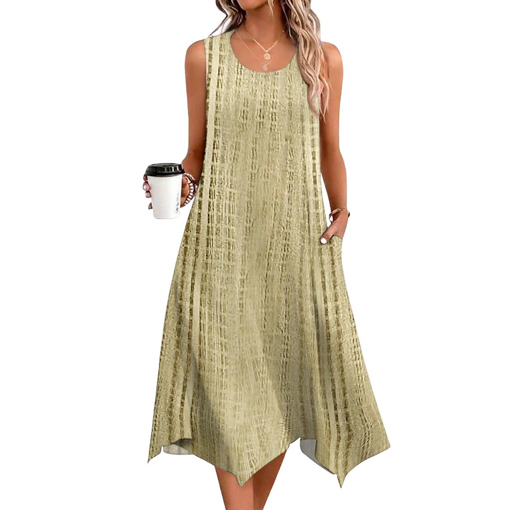 Damen Freizeitkleid für den Sommer, Tankkleid, lockeres Strandkleid mit Taschen, ausgestelltes Midi-Sommerkleid