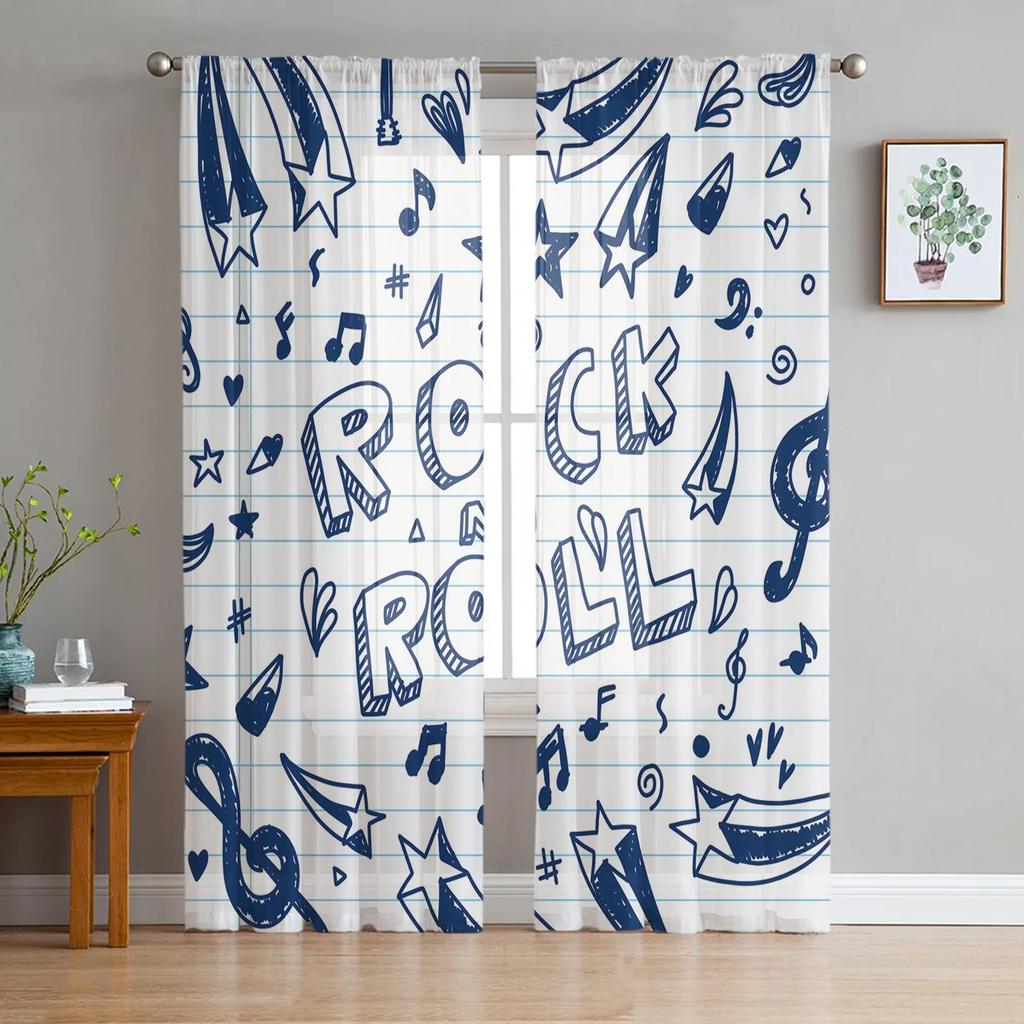 Pug Dog Music Funny Curtain Living Room Voile Window Blinds Bedroom Tulle Drape Kitchen Cortinas Hall Curtains With Sheer Polyester Perfect For Great