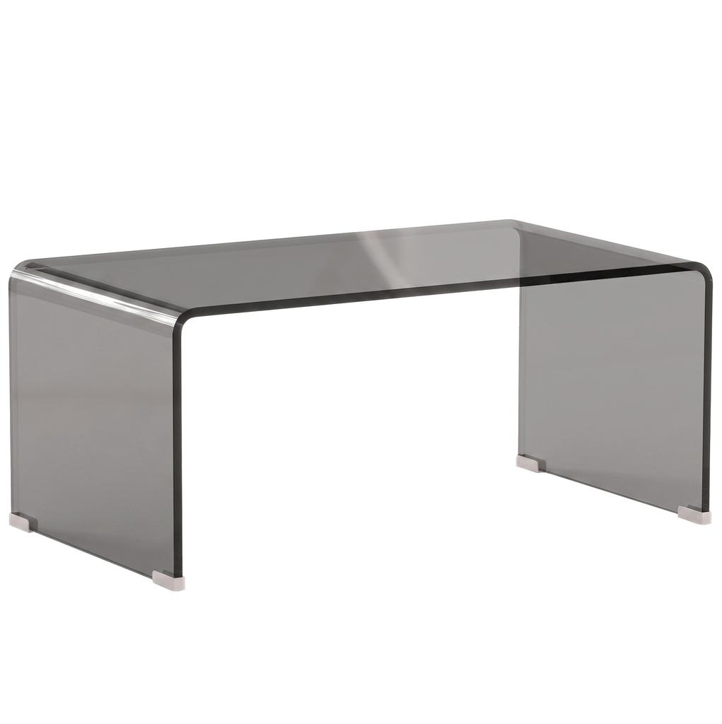 Glass Coffee Table, Rectangular, Rounded Edges, Light Gray Transparent