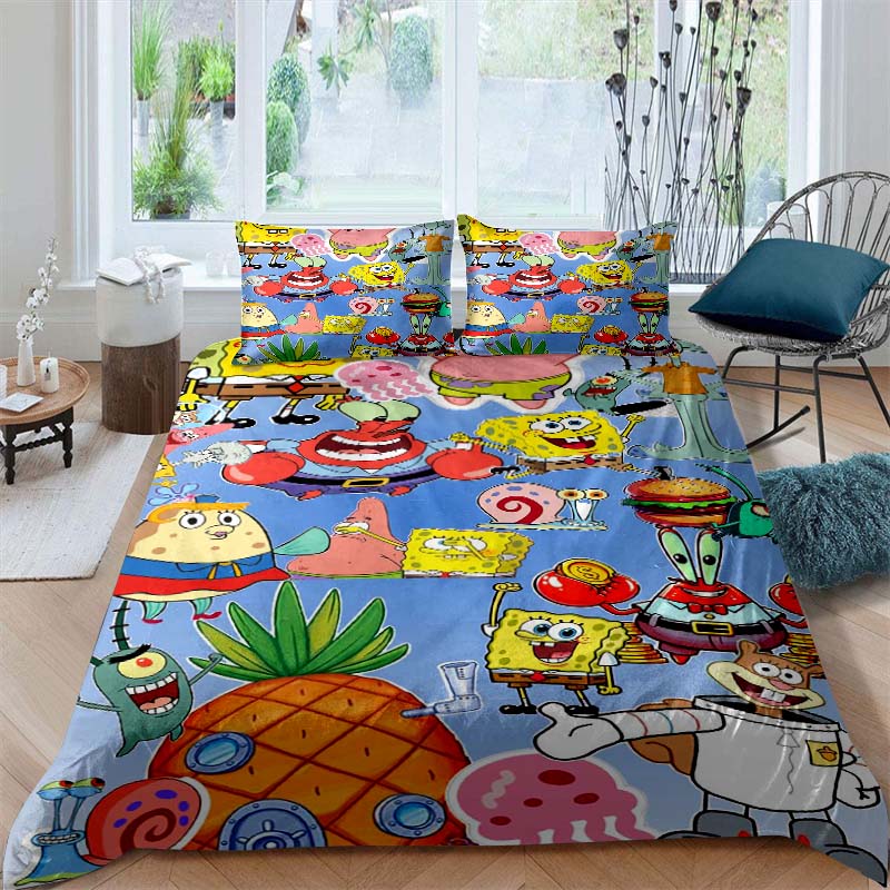 A Variety of SpongeBob SquarePants Patterned Bedding Sets, Soft Duvet Covers and Pillowcases, Suitable for Teenagers, Children a