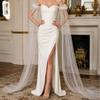Detachable Off Shoulder Ruffle Tulle Long Train Arm Sleeves Maxi Floating Sheer Bridal Cuffs For Strapless Mermaid Wedding Gown Photoshoot