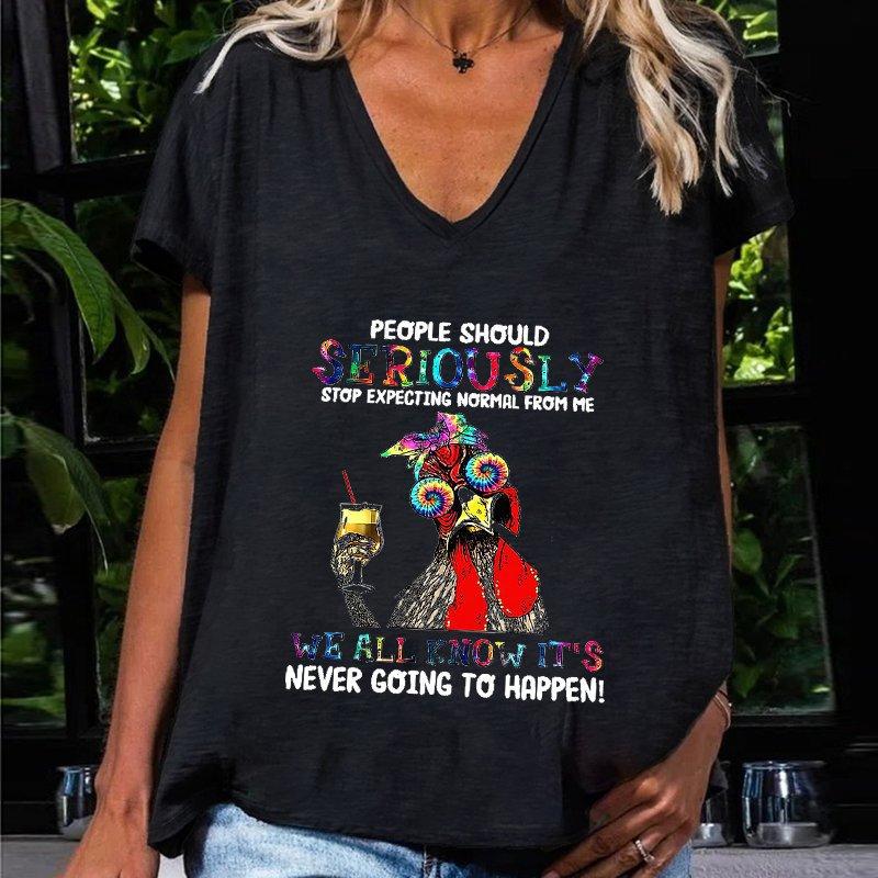 Damen T-Shirt mit Print, Künstlerisches Kurzarm-V-Ausschnitt Sommeroberteil, Stilvoll und Trendig