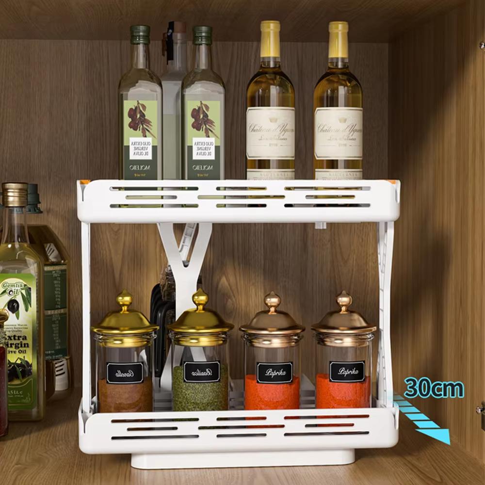 1/2 Tiers Kitchen Sliding Spice Rack Rotating Spice Jars Storage Shelf For Cabinet Seasoning Holder Kitchen Organizer