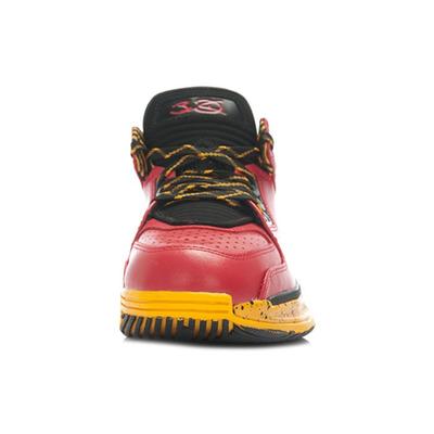 Li Ning WOW 2 Dämpfung Rückprall Und Verschleißfest Mittelhohe Basketballschuhe Herren Rot Gelb Grau ABAH017-3