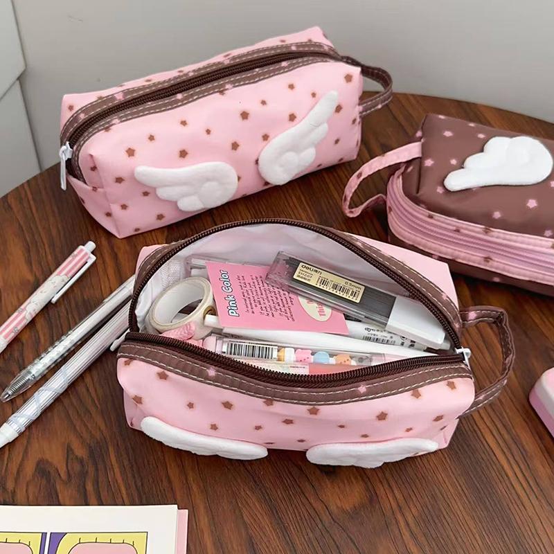 Cute Angel Wings Pencil Bag School Students Large Capacity Pen Case