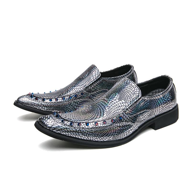 Men's Shoes Fashion Chelsea Snake Pattern Pointed Leather Shoes Trend Versatile Couple Small Leather Shoes Night Club Leather Boots