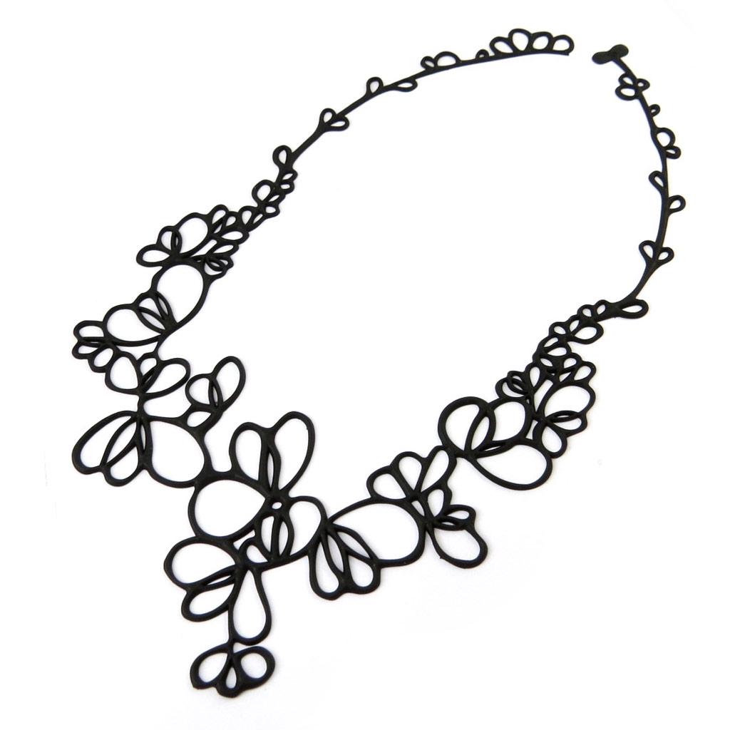 Les Trésors De Lily [P0682] - Black 'Batucada' Designer Necklace (Blossom)