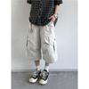Summer Retro Neutral Solid Color Shorts Boys and Girls Cropped Pants Casual Loose Pleated Student Tooling Pants