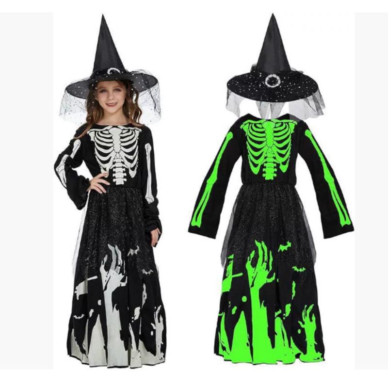 Halloween Women's Luminous Death Skull Skeleton Clothes Girls Halloween Party Dress Up