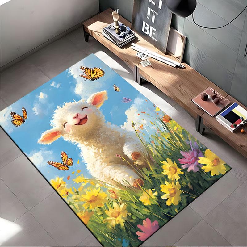 Happy Lamb with Butterflies Suitable As a Non-slip Mat for the Living Room or Bedroom Sofa