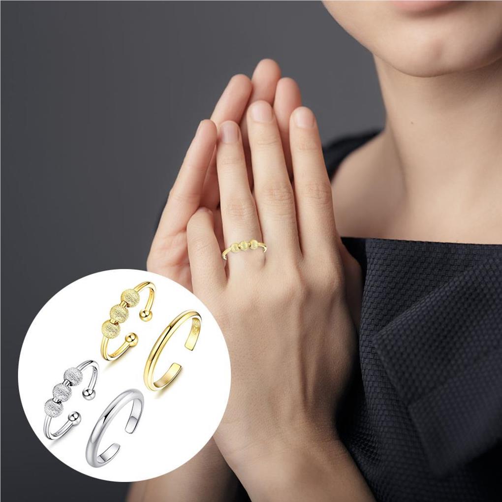 2 Stück Fidget Offene Verstellbare Ringe Perlen Schmuck Damen Herren Anti-Stress Stapelbarer Drehring Damen Mode Accessoire