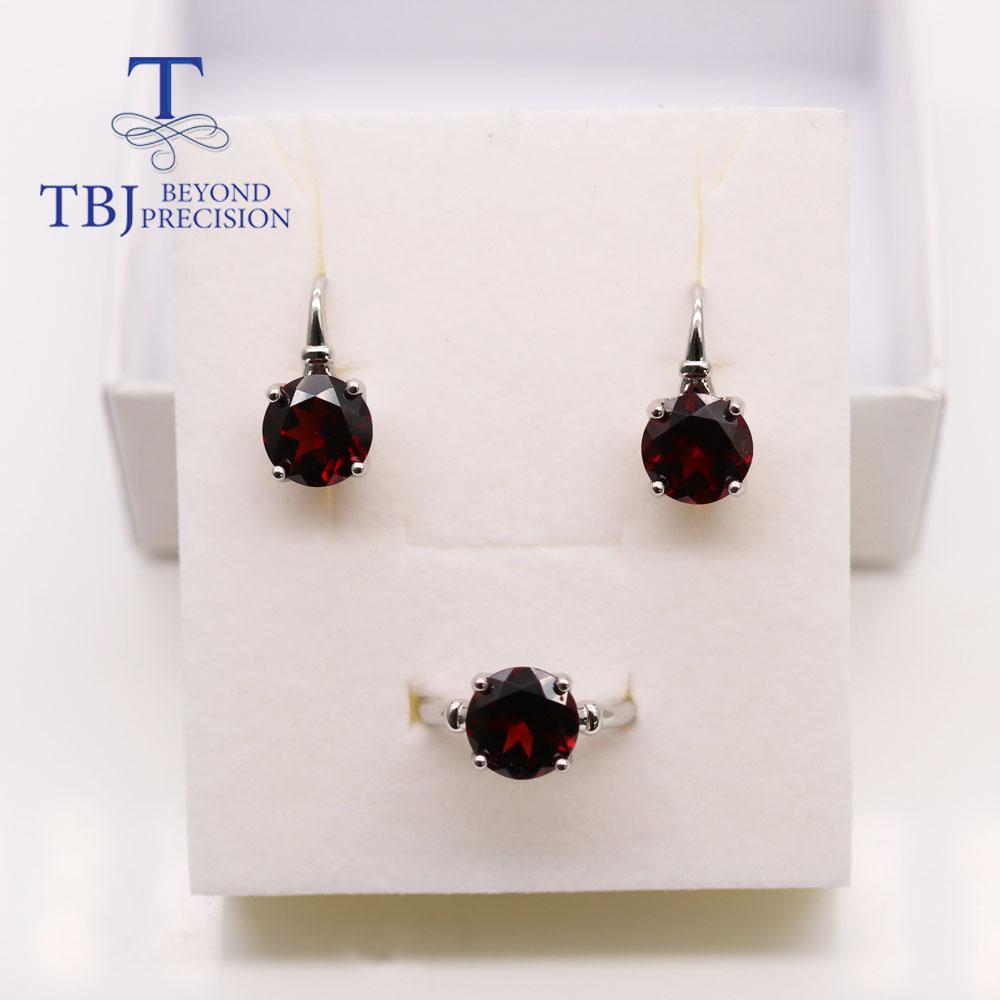 Set de bijuterii din argint cu piatră prețioasă granat roșu natural de 13 ct, rotund, 10 mm Cercei inel tăiat rotund, 10 mm, bijuterii fine pentru femei Purtare zilnică