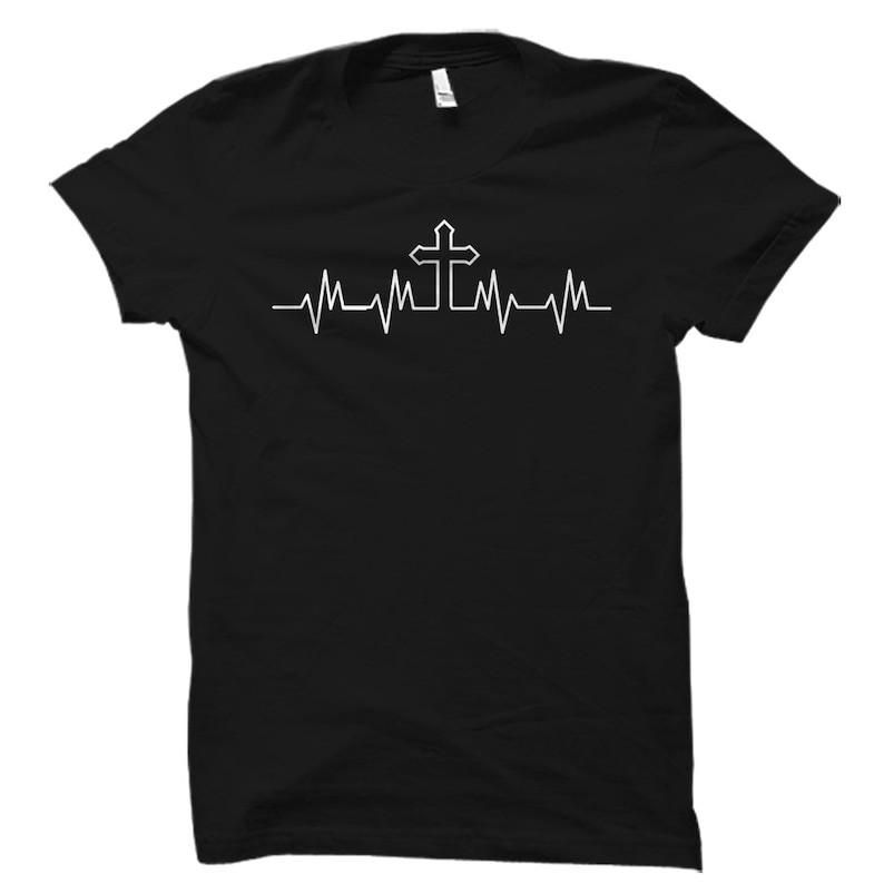 Cross Heartbeat Shirt. Cross T-Shirt. Religious Shirt.Cool Christian Shirt S