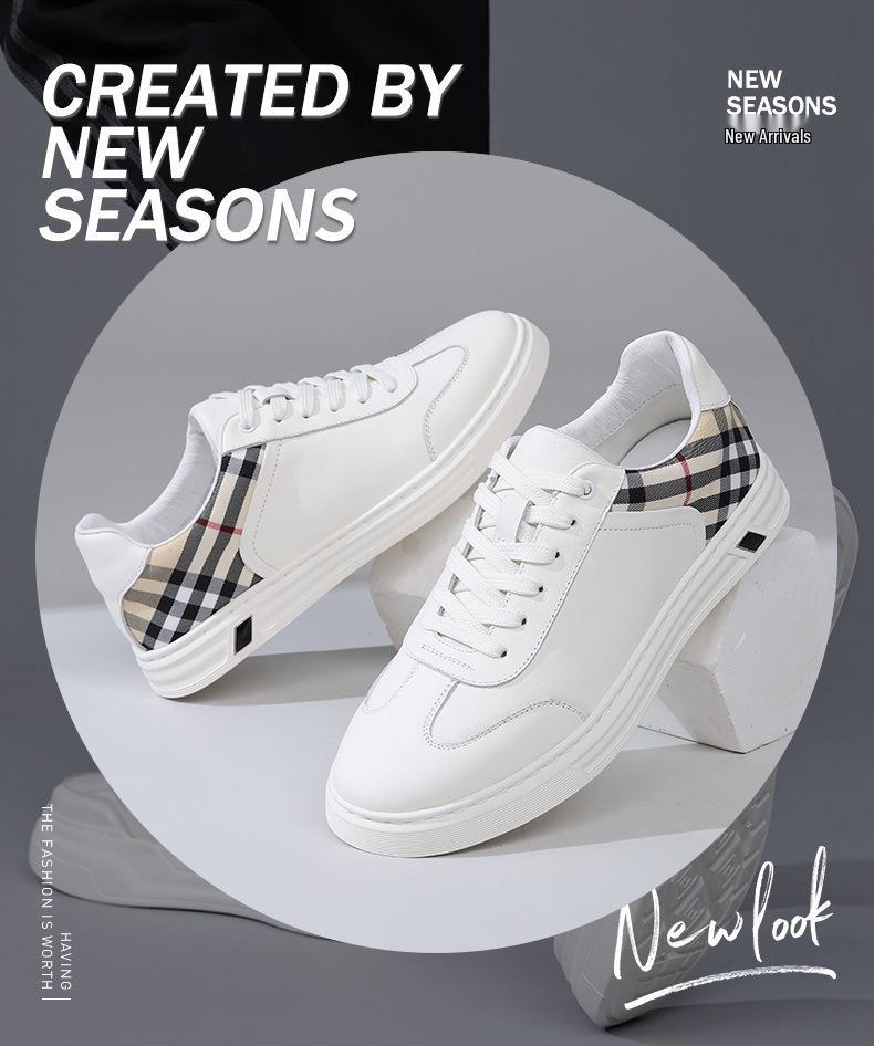 2025 Autumn Trendy Men's Genuine Leather Casual Lace-up Skate Shoes, Color Block Design