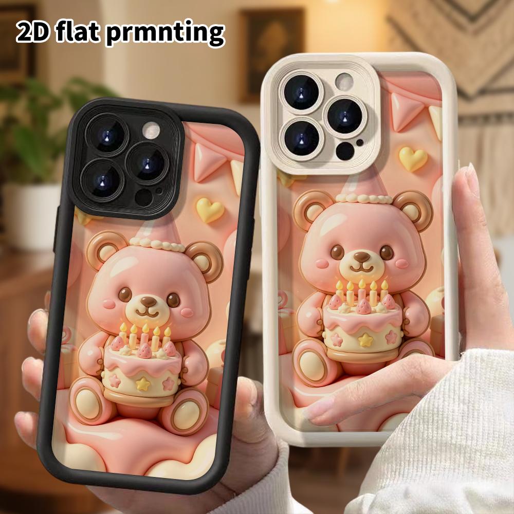Phone case: 2D flat, suitable for iPhone 18 17 16 15 14 13 Pro protective case, pink little bear, perfect Christmas and Halloween holiday gift