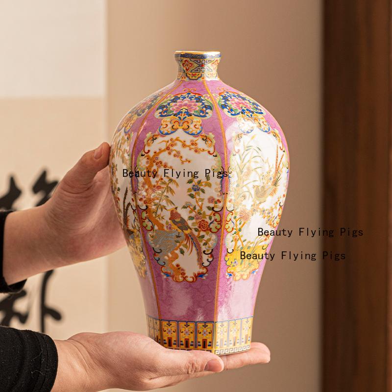 

Height 24.5 cm Jingdezhen enamel court style ceramic vase home antique shelf desktop decoration flower ware