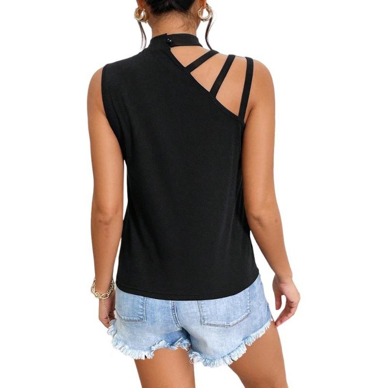 Summer Women's T-Shirt Comfortable Casual Round Neck Solid Colour Sleeveless Top