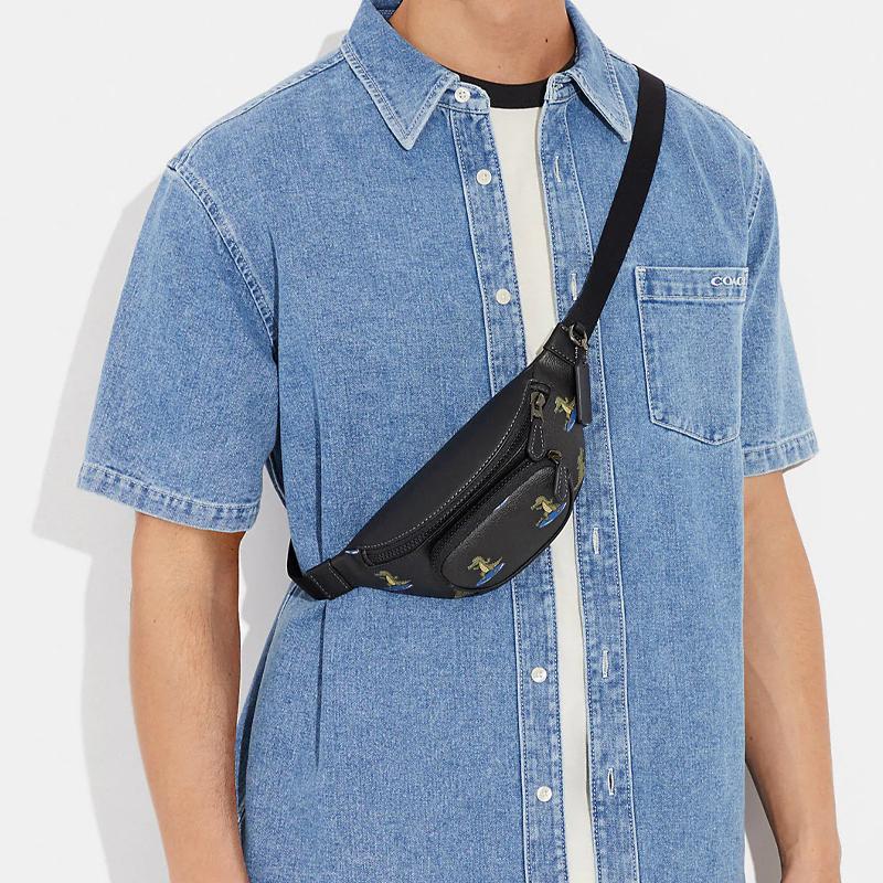 New COACH Sprint Canvas With Leather Fanny Pack Sling Bag Shoulder Bag Crossbody Bag Medium Size Men's Black CJ676-QBM2