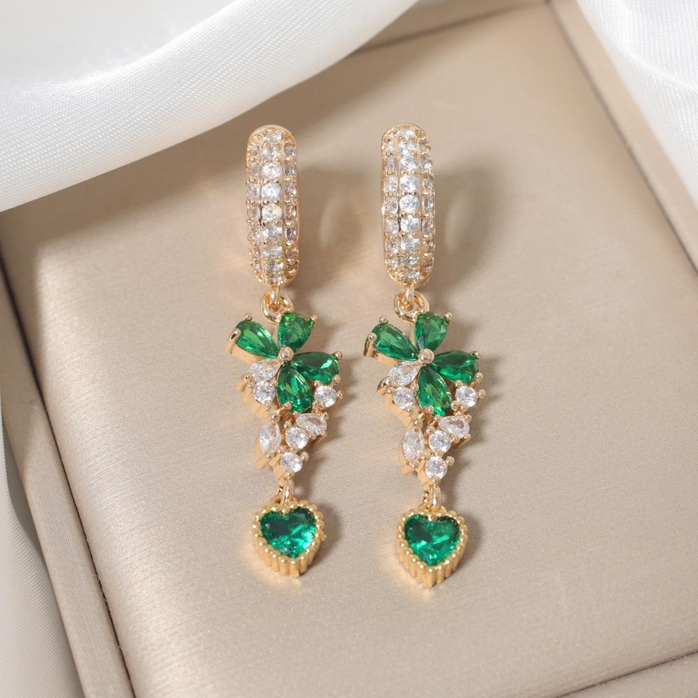 Luxury Flowers with Water Droplets Zirconia Dangle Earrings for Women Golden Earring Jewelry Party Accessories