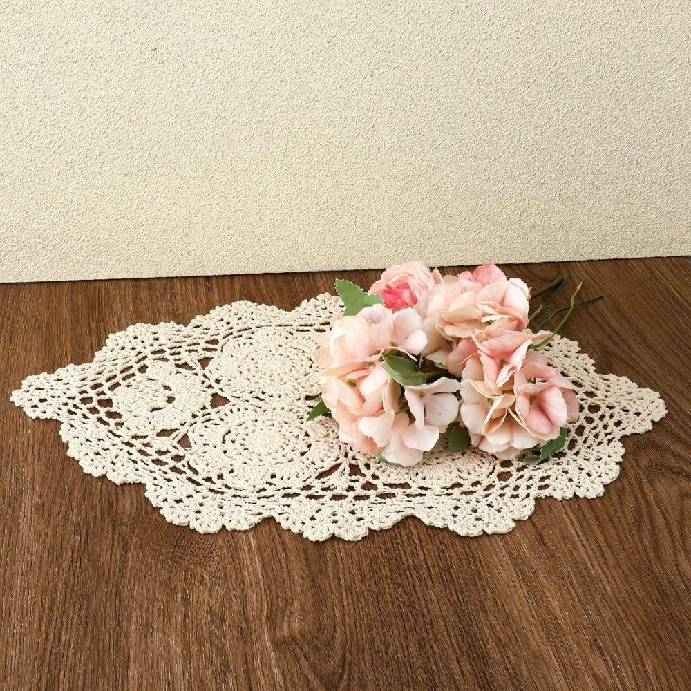 Neue Vintage Häkeldeckchen Shabby Chic Handgemacht Gehäkelte Platzsets Ovaler Tischläufer