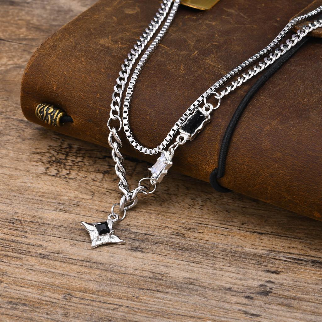 Black Star Charm Choker Necklace for Man Woman Stainless Steel Jewelry Double Link Chain Stacking Collar Birthday Christmas Gift