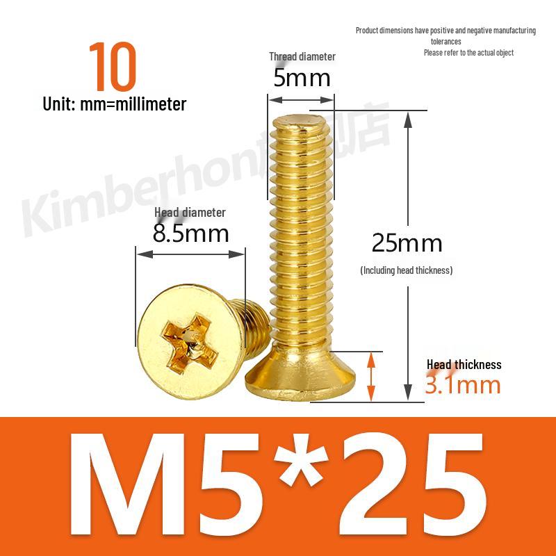 Copper Phillips Countersunk Head Machine Screws, Sizes M2–M4, Lengths 6/8/10/12mm
