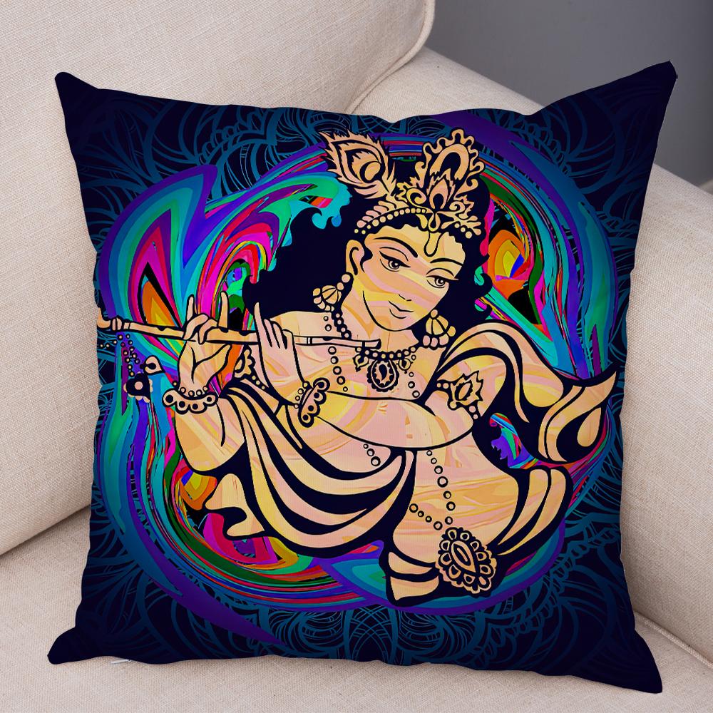 Indischer Gott Ganesha Kissenbezug Bunt Psychedelischer Kunstdruck Weiche Leinen Yoga Raum Heimdekoration Kissenhülle
