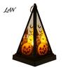 Vintage Style Table Lamp Halloween Lantern LED Candle, Spooky Pumpkin Witch Tabletop Decor with Retro Triangular Wind Metal Hanger, Electronic