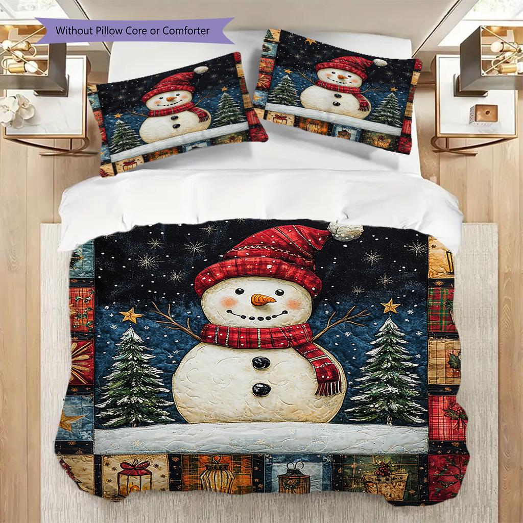 snowman Pattern Bedding Quilt Set Quilt Cover Pillowcase Home Decoration Birthday Gift (1 * duvet cover + 2 * pillowcase, without core)
