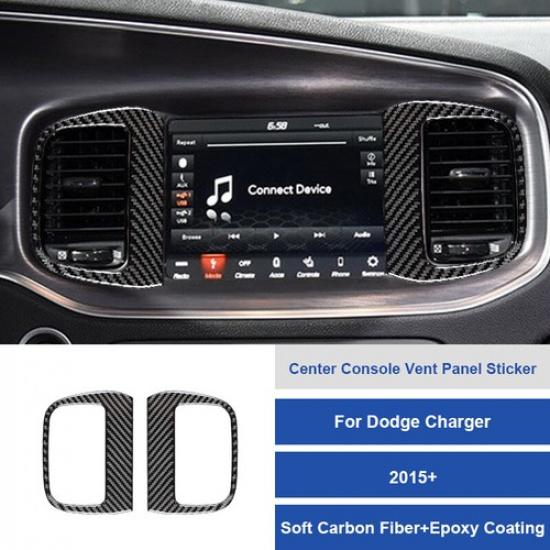 2x Carbon Fiber Center Air Vent Outlet Cover Trim For Dodge Charger 2015-