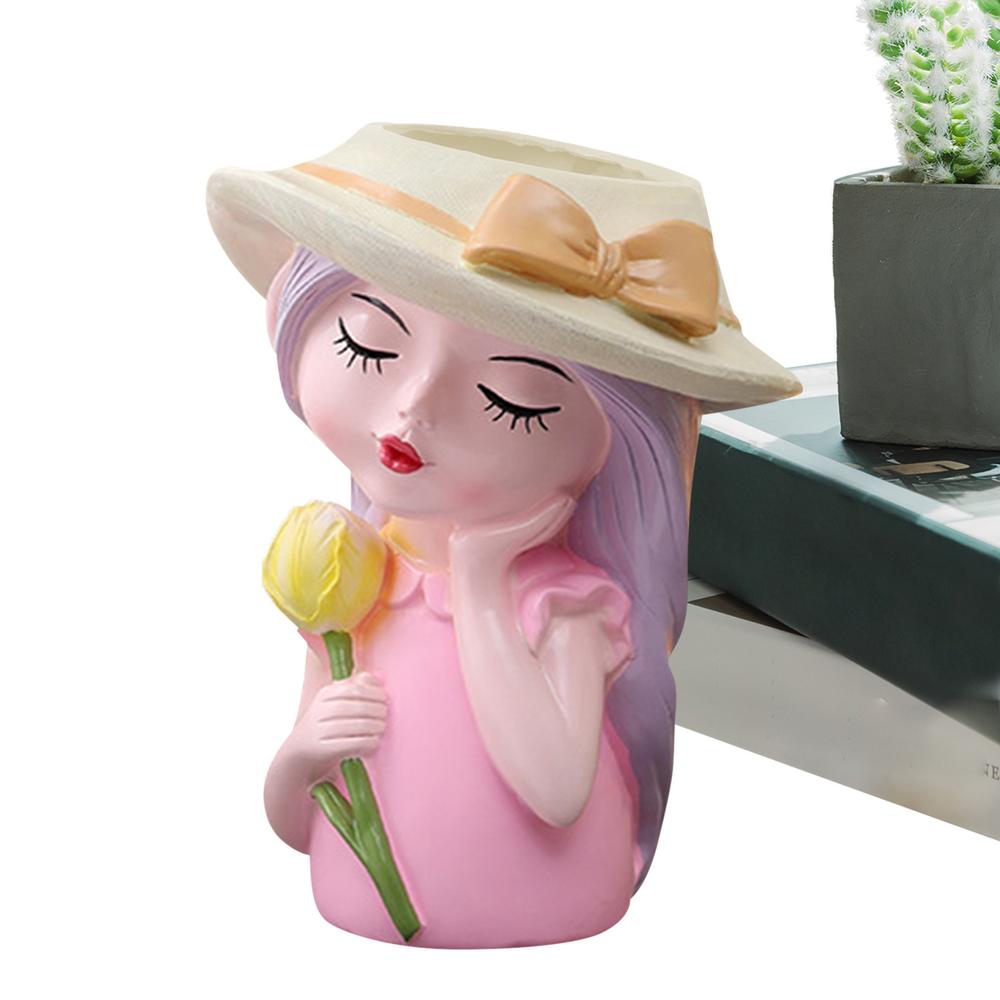 

Face Flower Pot Head Planter Portrait Flower Pot With Drainage Hole Resin Statue Plants Container Hand Painted Novelty Sculpture