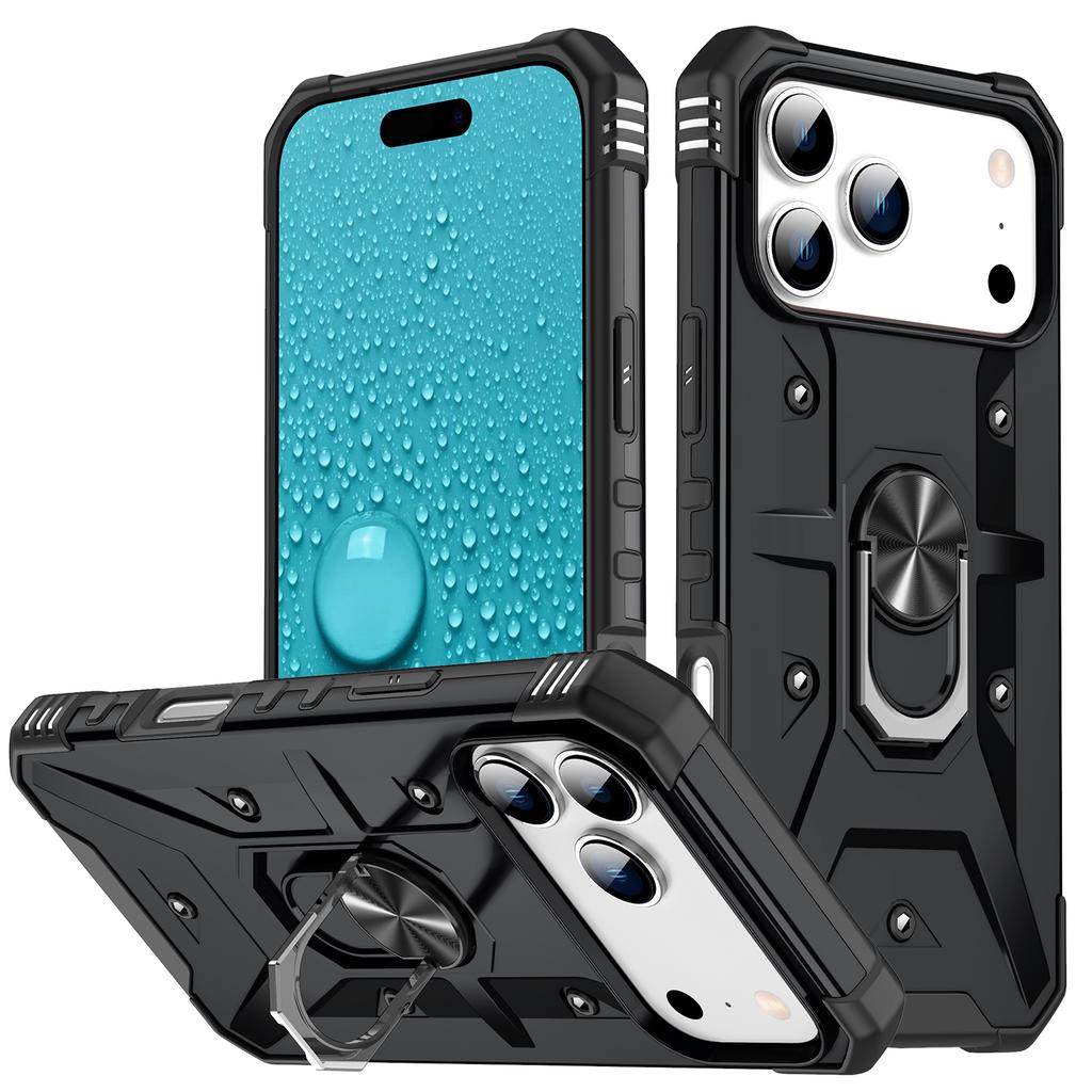 For iPhone 17 Pro Max Case PC+TPU Anti-Drop Phone Cover with Ring Kickstand