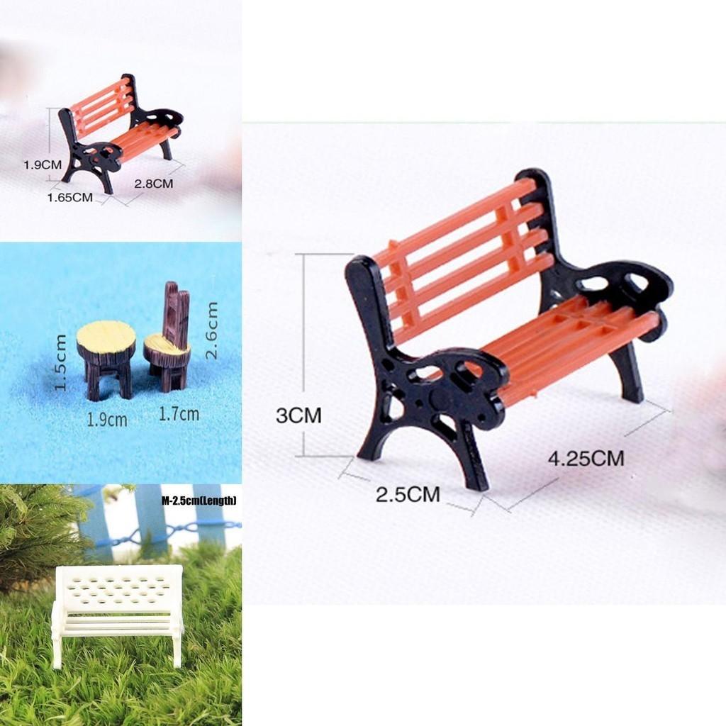 Miniature Garden Bench Set Durable Resin White Chair And Brown Table Micro Landscape Decor
