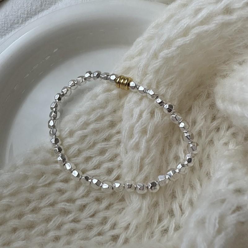 Handmade Korean Design 925 Sterling Silver Geometric Beads Beaded Bracelet for Women