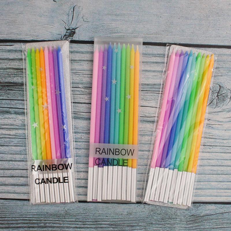 Ins Style Gradient Rainbow Candle Birthday Party Colorful Slender Straight Cake Decoration Pencil Candle