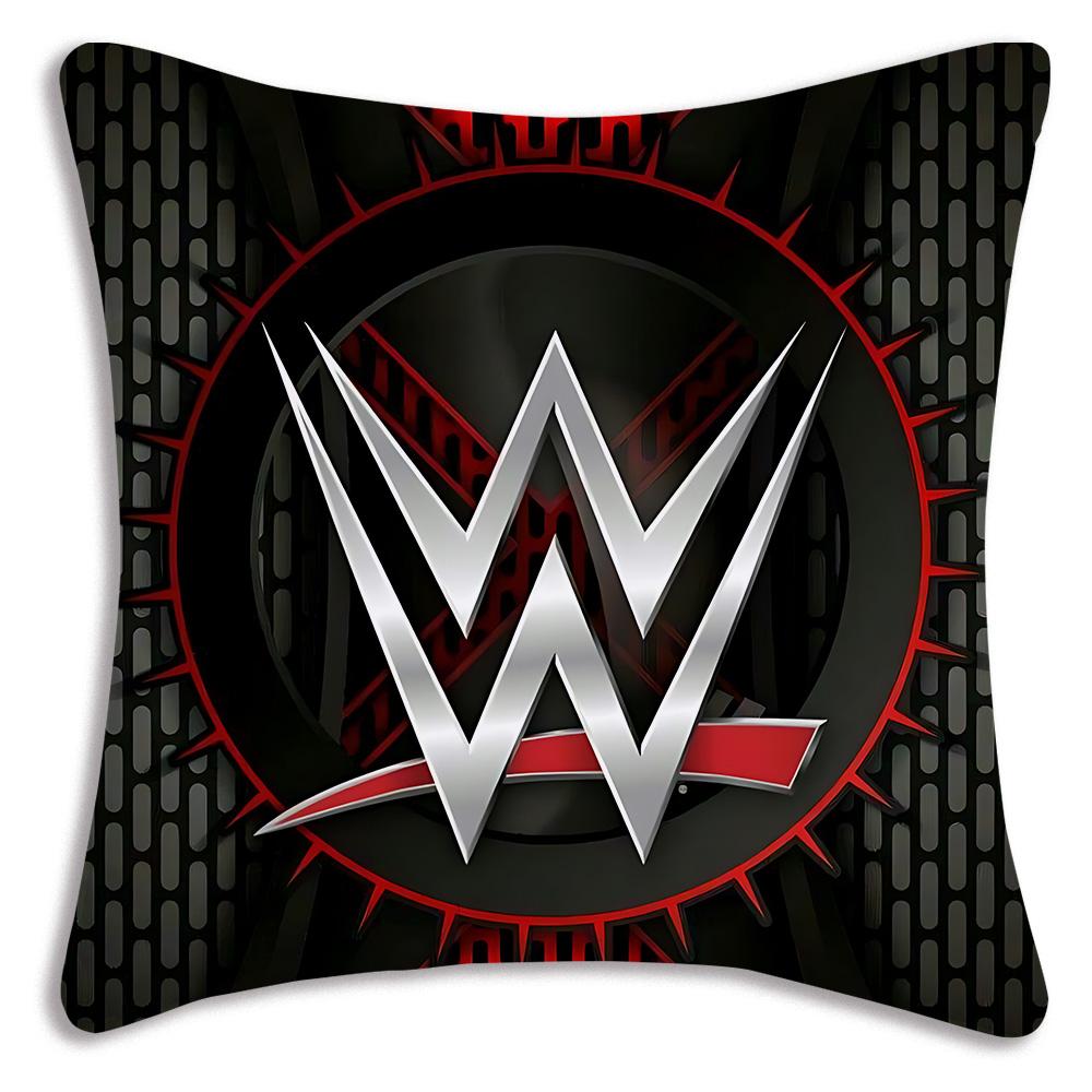 W-WWE LOGO W-WrestleMania Pillow Covers Cartoon Sofa Decorative Home Double-sided Printing Short Plush Cute Cushion Cover