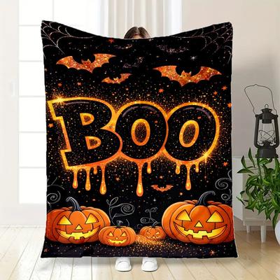 Halloween Boo Glittery Wall Art DecorBlanket Flannel Throw Blanket for Sofa, Bed, Travel, Camping, Office