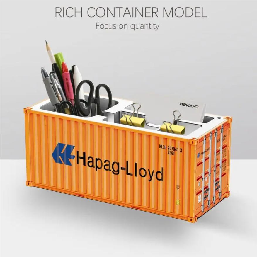 Miniature Realistic Shipping Container Model Simple Multifunctional Office Desktop Pen Holder Storage Box Home Decor Craft