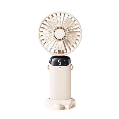 HBOALG Handheld Mini Fan with Foldable Stand, USB Fan with Multi-Function Digital Display, Portable Electric Fan, Rechargeable, White