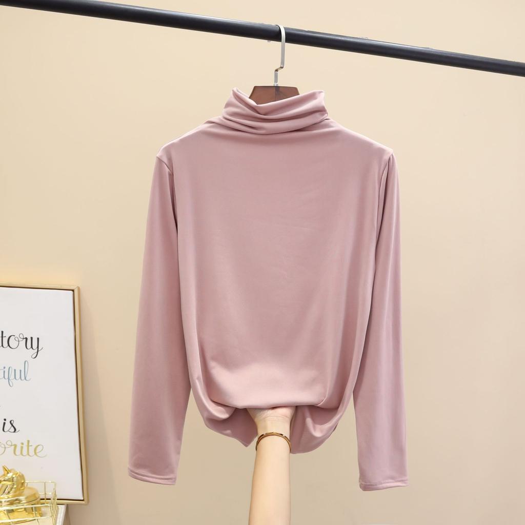 Top ajustado para mujer de cuello semi alto, camiseta gruesa de manga larga para debajo para otoño invierno