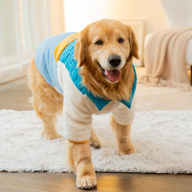 Toamnă și iarnă câine mare asortare culori două picioare margine aurie păr ciobănesc câine mare haine călduroase căptușite cu bumbac iarnă catifea haine câine de companie